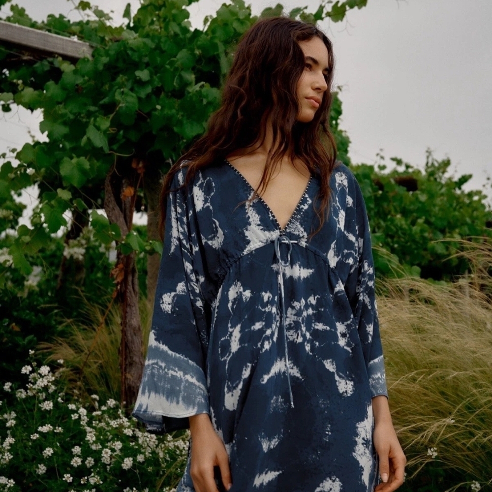 Zara Navy and White Dress Tie Dye Sz Medium